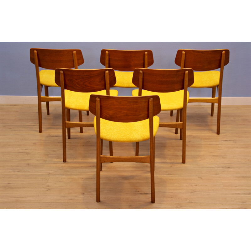 Set of 6 vintage dining chairs in teak and oak, Denmark, 1960s