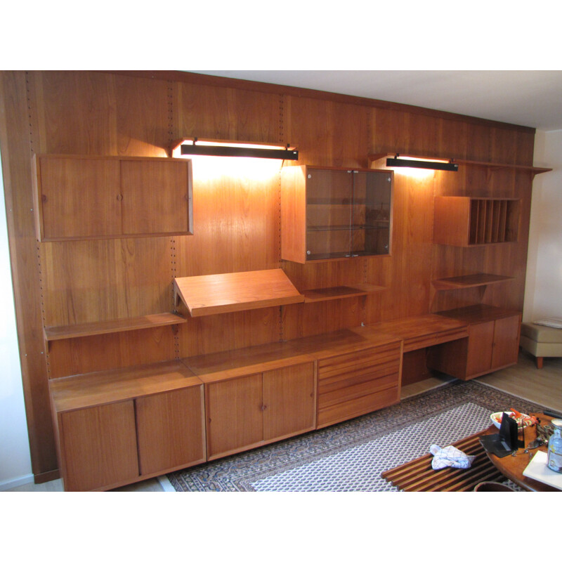 Vintage big wall shelf system in teak from Poul Cadovius for Cado
