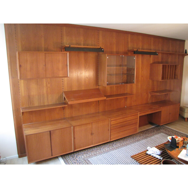 Vintage big wall shelf system in teak from Poul Cadovius for Cado