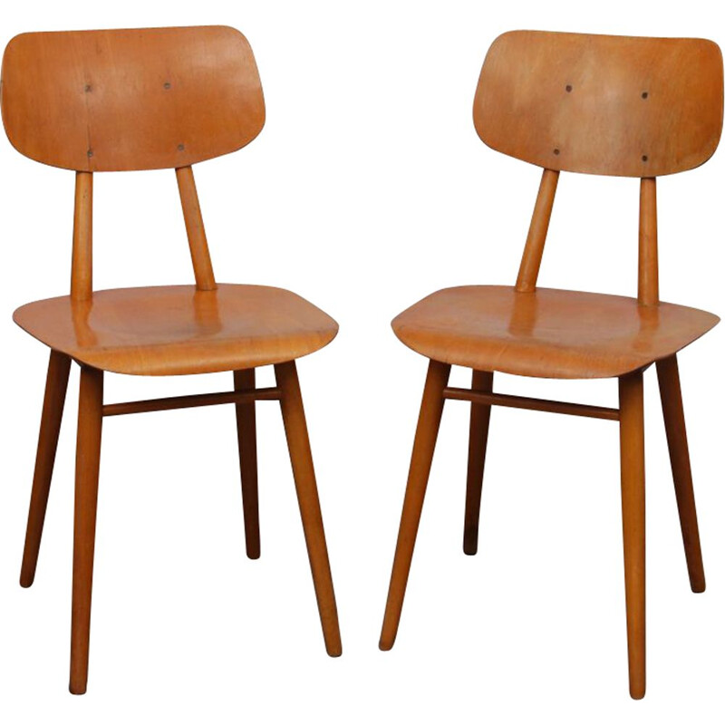 Pair of vintage wooden chairs for Ton, Eastern Europe, 1960s