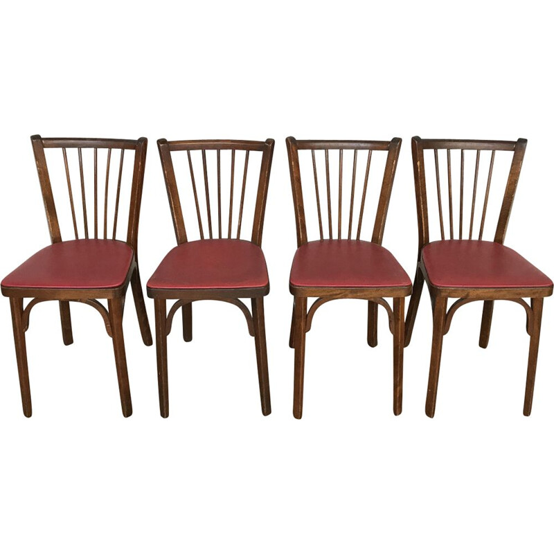 Set of 4 vintage bistro chairs by Baumann, 1950-60s