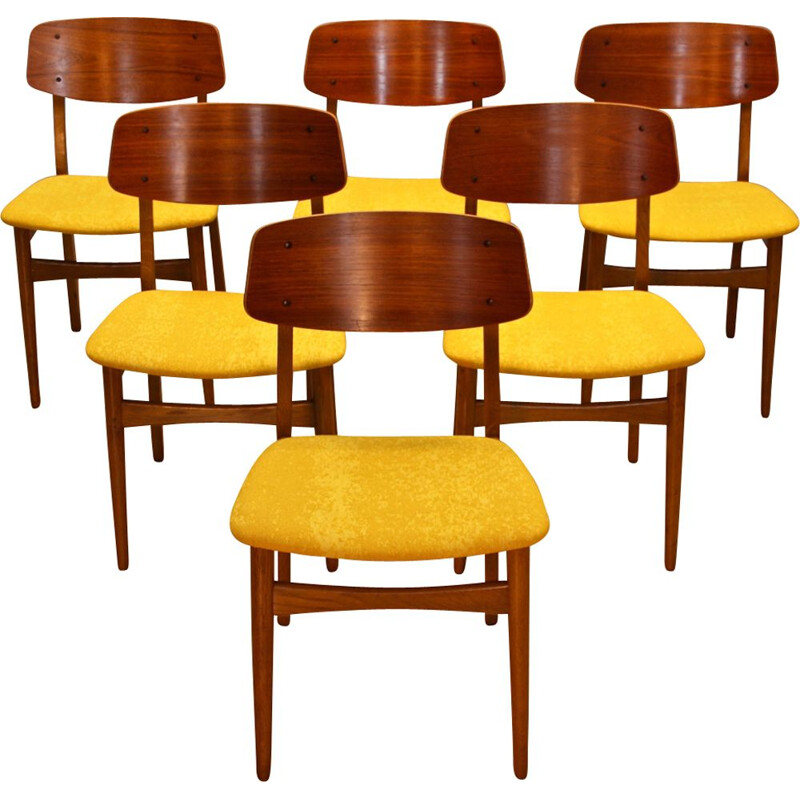 Set of 6 vintage dining chairs in teak and oak, Denmark, 1960s