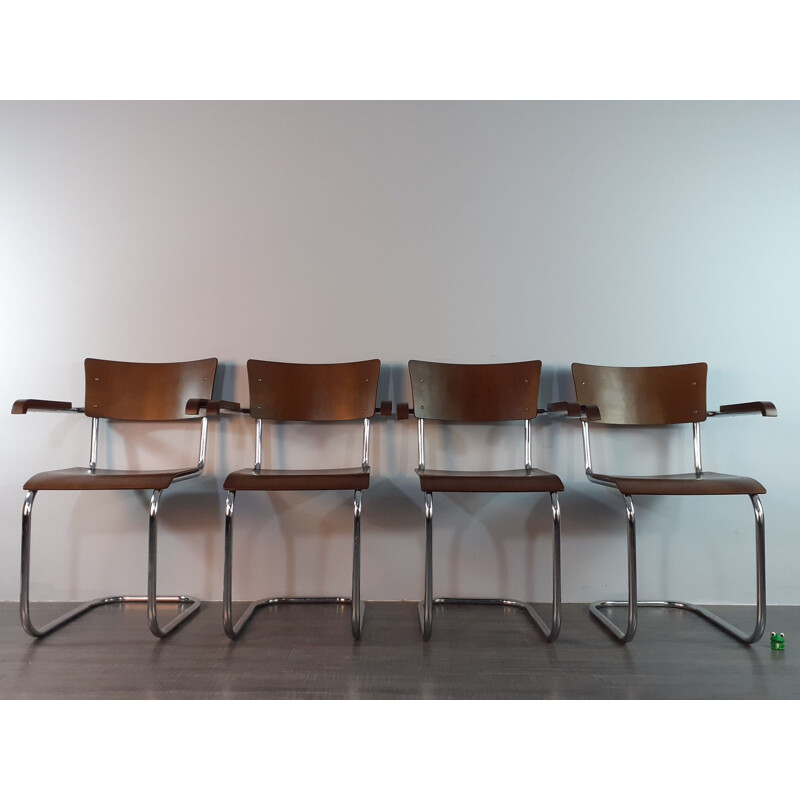 Set of 4 vintage walnut cantilever chairs model K10 by Slezak, 1950