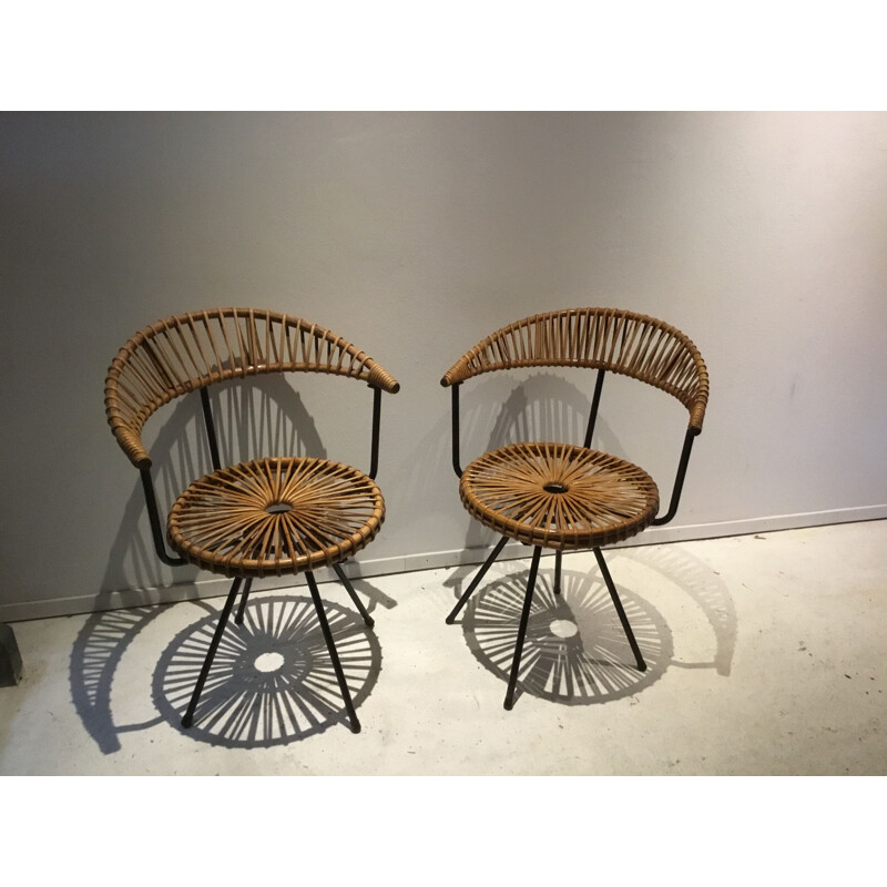 Set of 2 vintage rattan chairs by Dirk van Sliedregt from Rohe Noordwolde