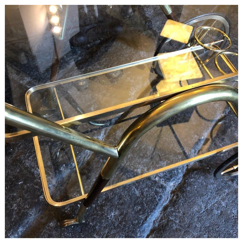 Vintage Brass and Wood Bar Cart, Italy, 1950s