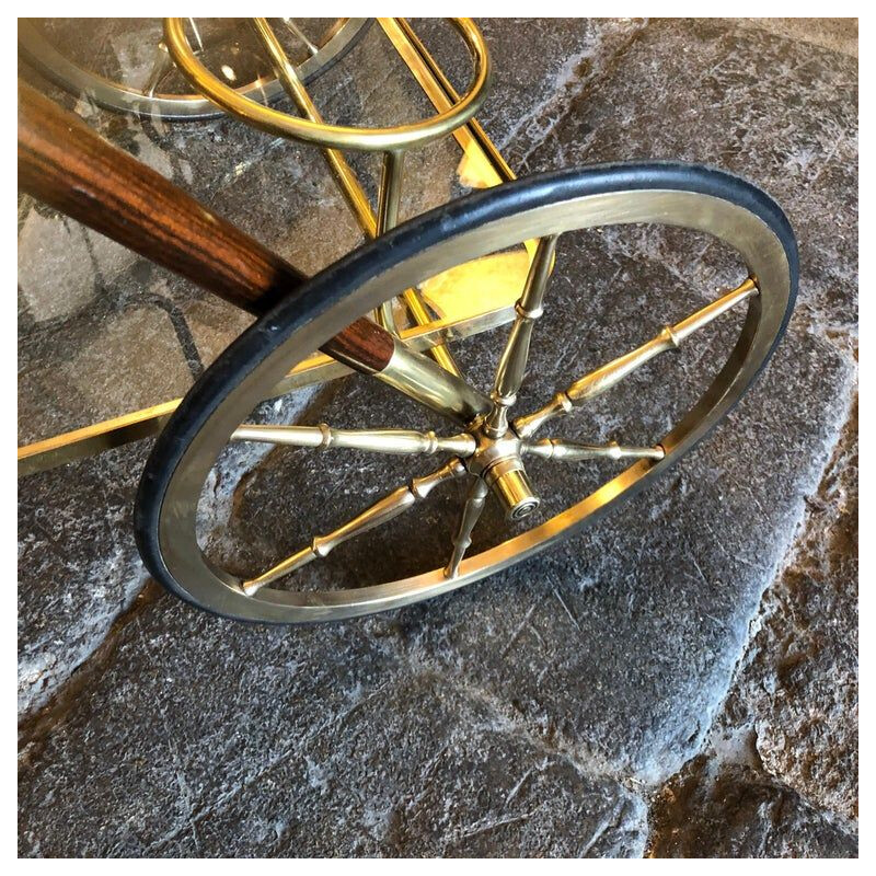 Vintage Brass and Wood Bar Cart, Italy, 1950s