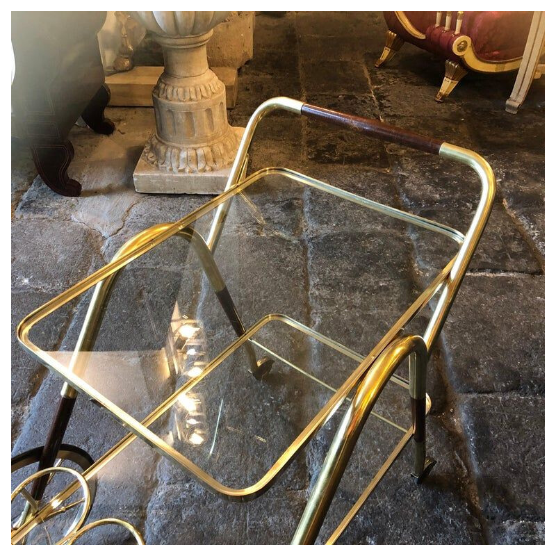 Vintage Brass and Wood Bar Cart, Italy, 1950s