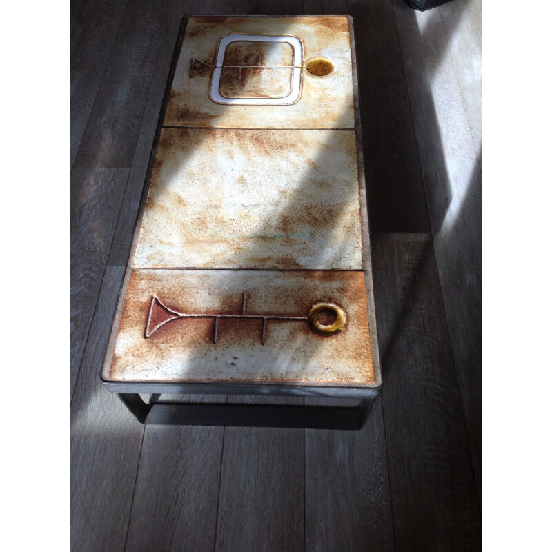 Vintage coffee table with ceramic tiles and chromed steel