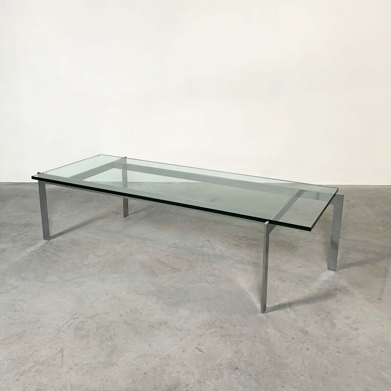 Table basse vintage en verre et chrome, 1960