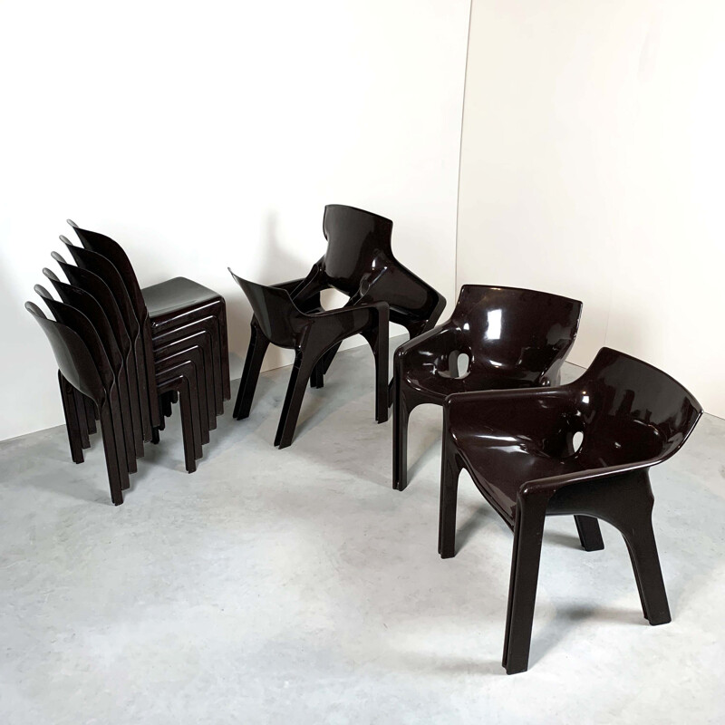 Set of 4 vintage Gaudi Armchairs and 6 Selene Chairs by Vico Magistretti for Artemide, 1970s