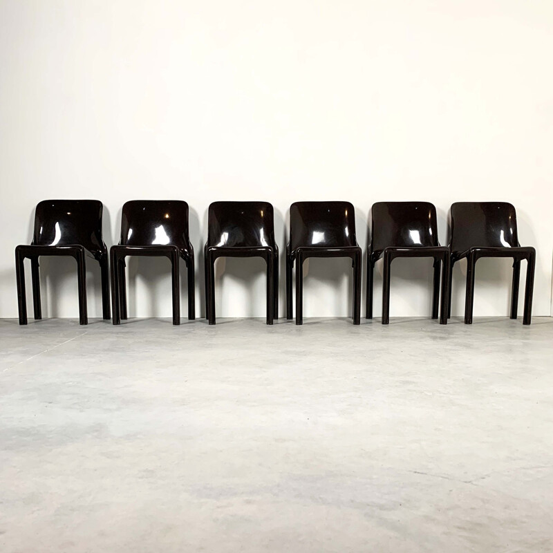 Set of 4 vintage Gaudi Armchairs and 6 Selene Chairs by Vico Magistretti for Artemide, 1970s