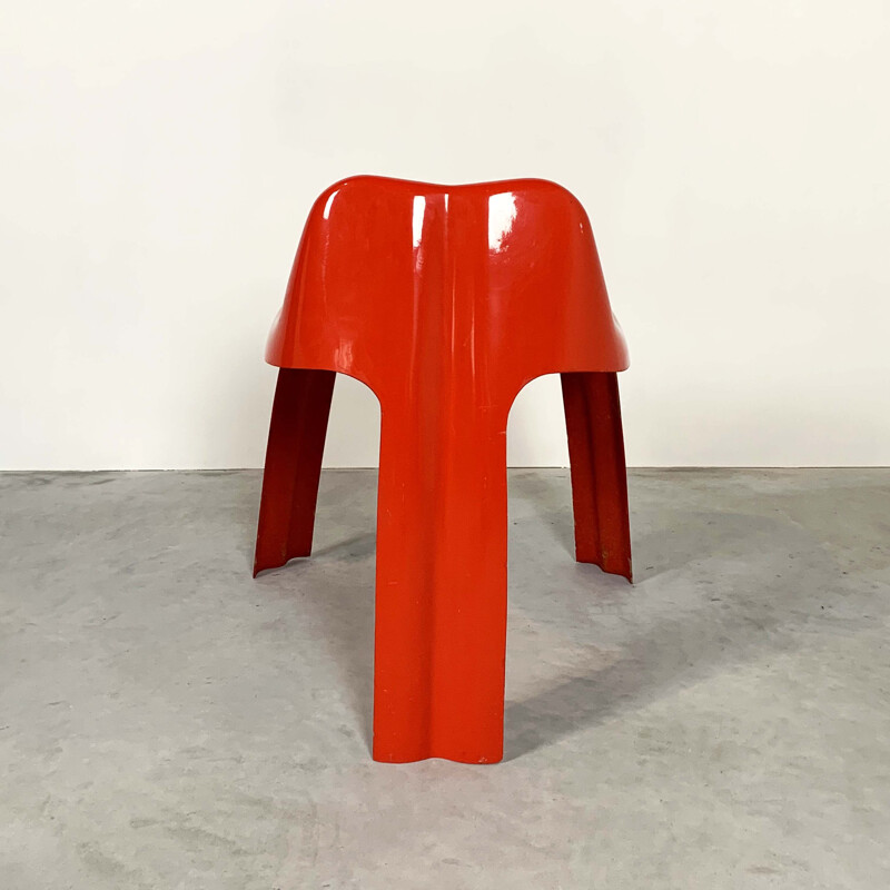 Vintage Red Fiberglass Tripod Stool with Elephant Shape, 1960s