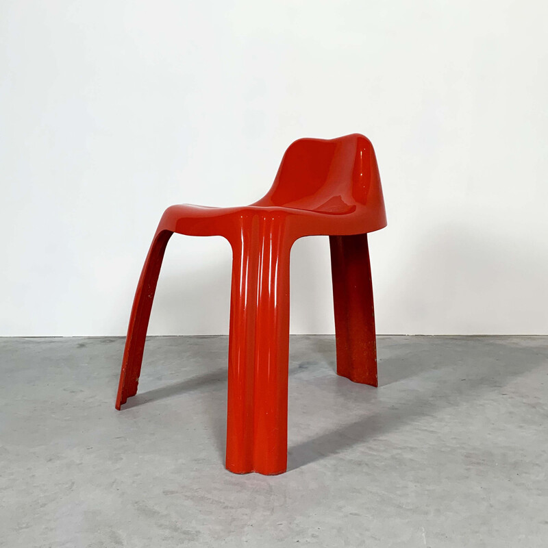 Vintage Red Fiberglass Tripod Stool with Elephant Shape, 1960s