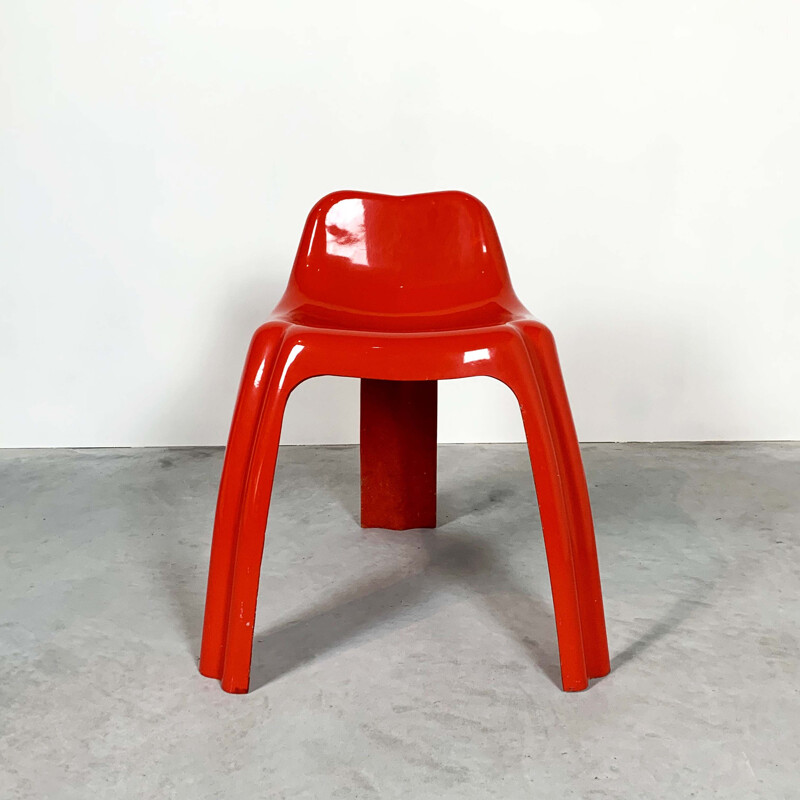 Vintage Red Fiberglass Tripod Stool with Elephant Shape, 1960s