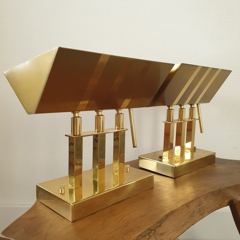 Set of 2 vintage Brass wall lamps by Deknudt, 1970s