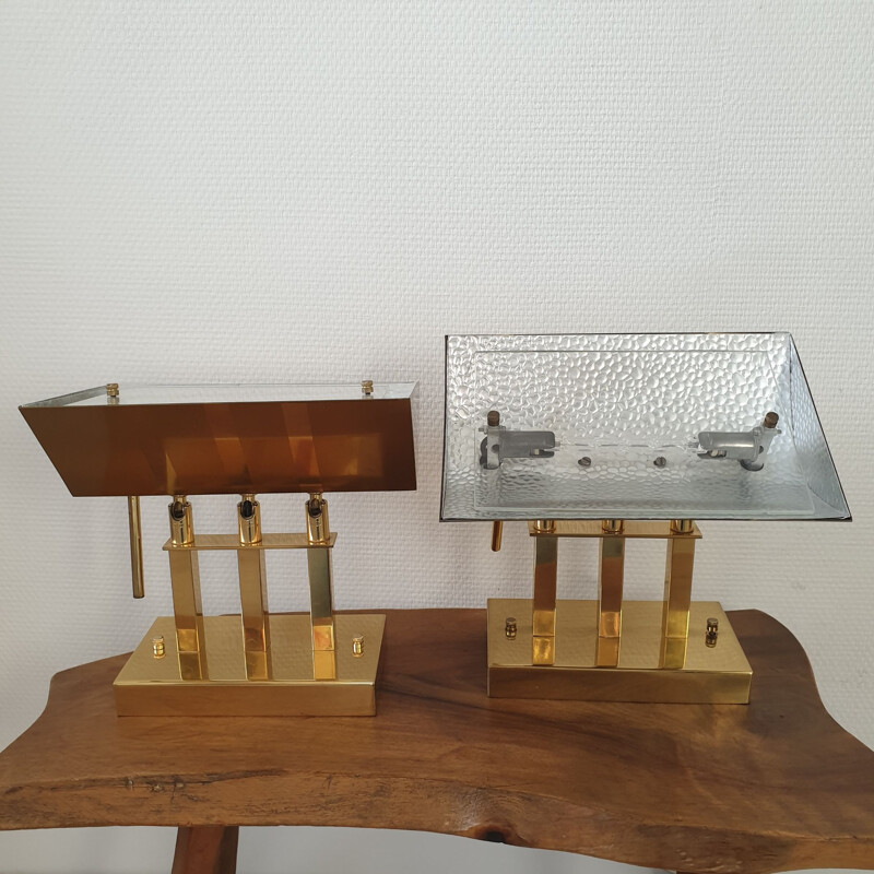 Set of 2 vintage Brass wall lamps by Deknudt, 1970s