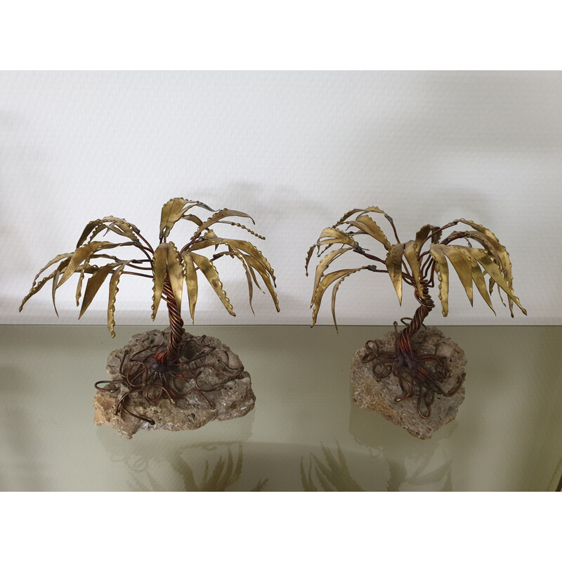 Ensemble de 2 sculptures de palmier vintage en laiton par Daniel d'Haeseleer, 1970