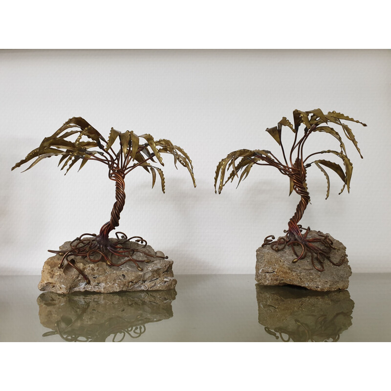 Set of 2 brass vintage palm sculptures by Daniel d'Haeseleer, 1970s