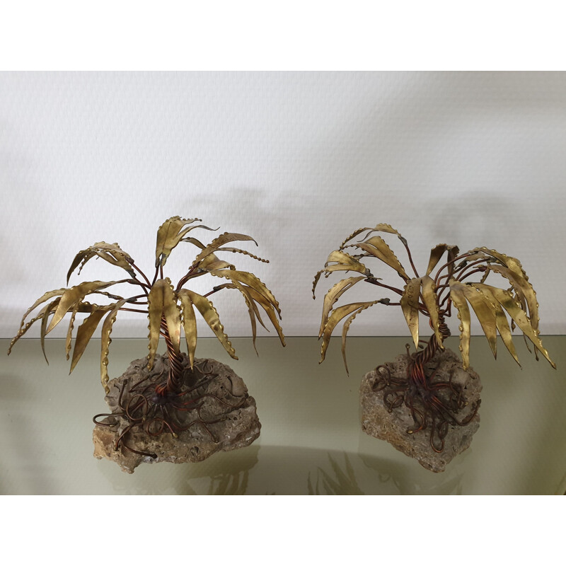 Set of 2 brass vintage palm sculptures by Daniel d'Haeseleer, 1970s