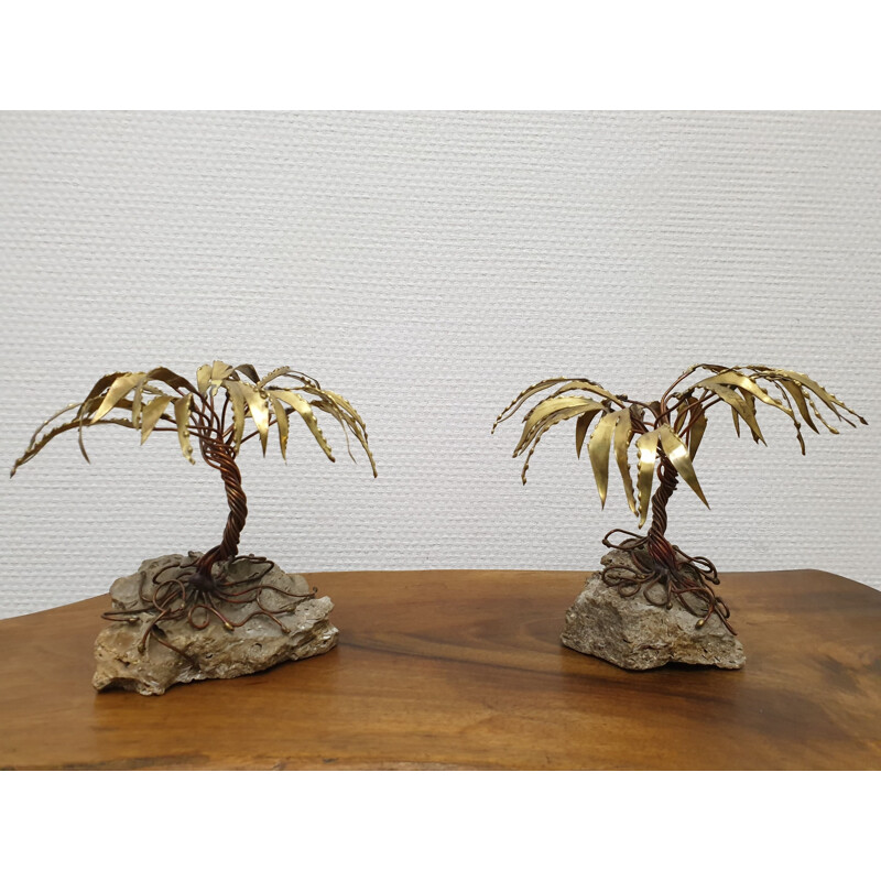 Ensemble de 2 sculptures de palmier vintage en laiton par Daniel d'Haeseleer, 1970