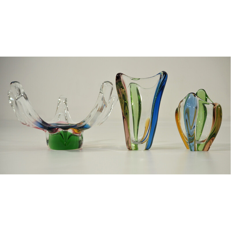 Conjunto de 3 taças de vidro vintage de Frantisek Zemek para Mstisov