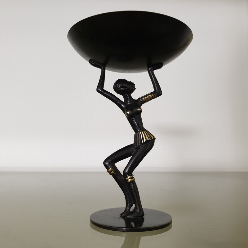 Vintage bronze African lady sculpture by Richard Rohac, 1950s