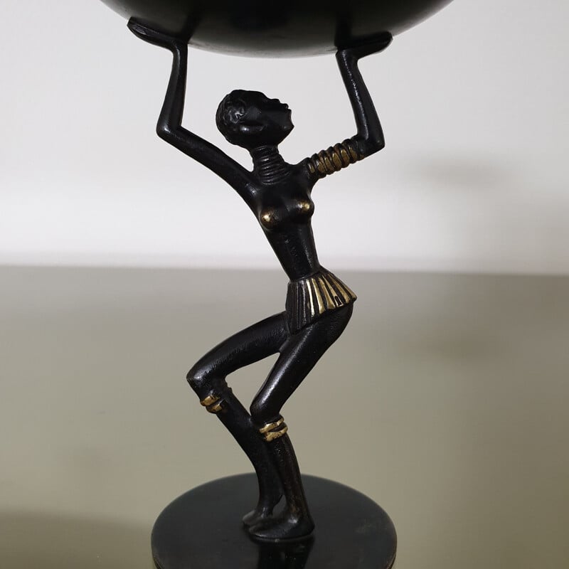 Sculpture vintage de dame africaine en bronze par Richard Rohac, 1950