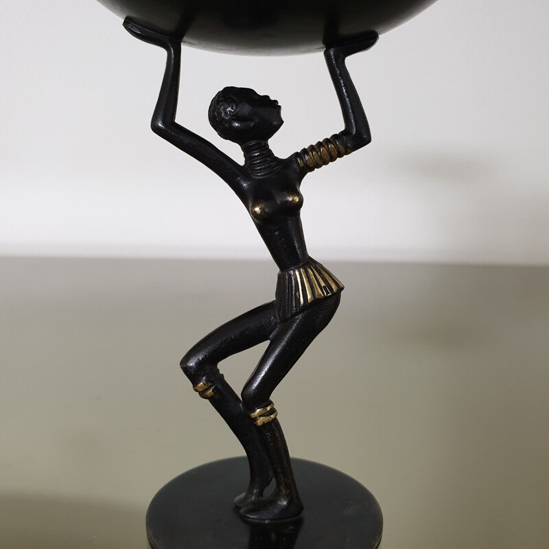 Vintage bronze African lady sculpture by Richard Rohac, 1950s