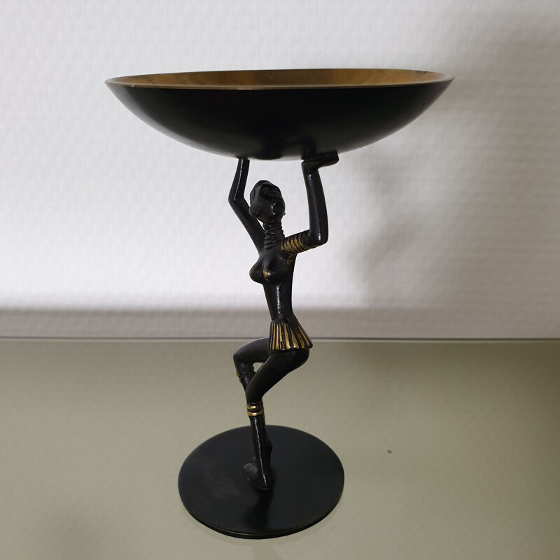 Vintage bronze African lady sculpture by Richard Rohac, 1950s