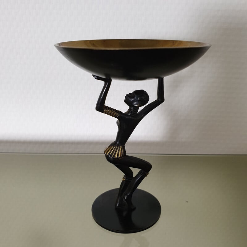 Vintage bronze African lady sculpture by Richard Rohac, 1950s