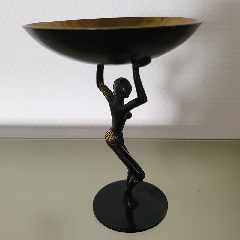 Vintage bronze African lady sculpture by Richard Rohac, 1950s