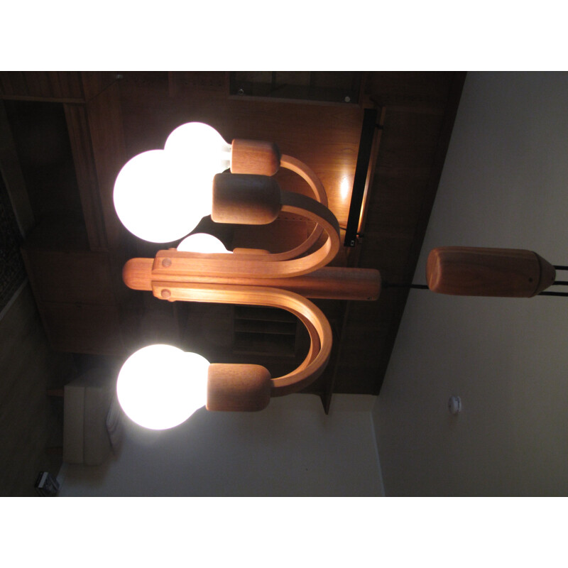 Vintage sculptural sputnic ceiling lamp in teak