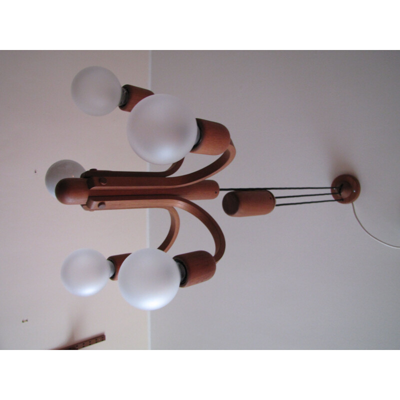 Vintage sculptural sputnic ceiling lamp in teak