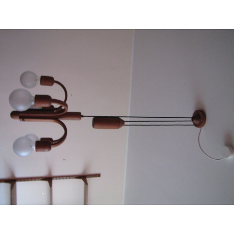 Vintage sculptural sputnic ceiling lamp in teak