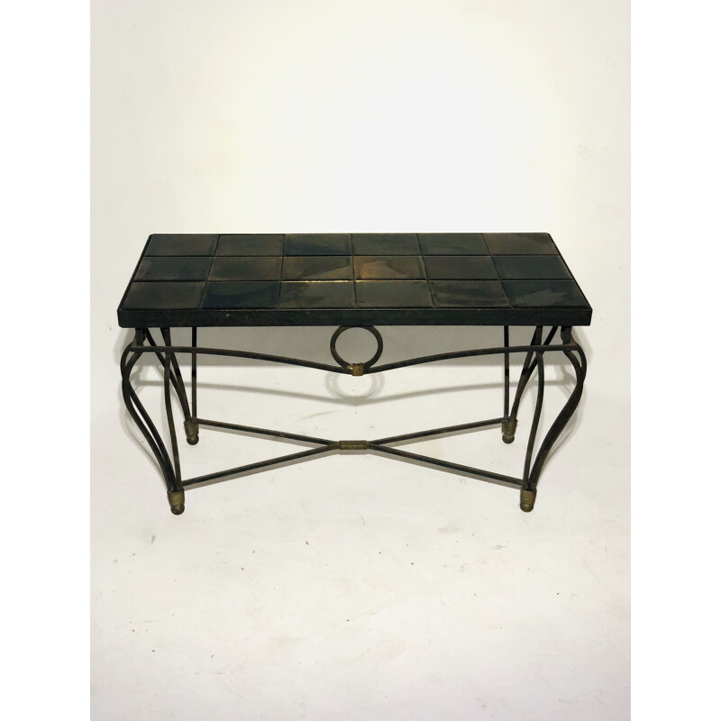 Vintage wrought iron and ceramic coffee table