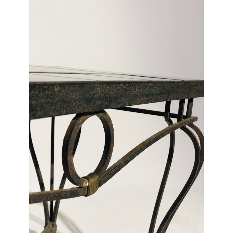 Vintage wrought iron and ceramic coffee table