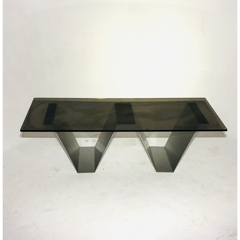 Vintage coffee table in aluminium and smoked glass