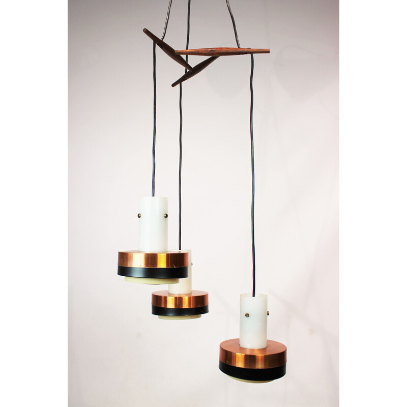 Vintage copper and rosewood pendant light, 1960s