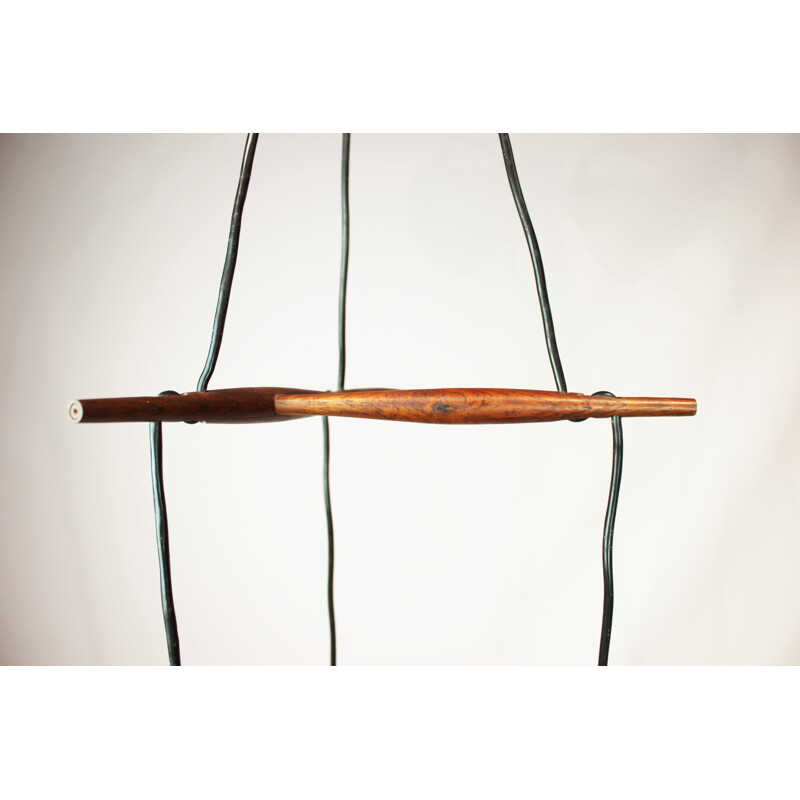Vintage copper and rosewood pendant light, 1960s