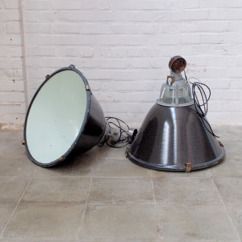 Set of Vintage hall lamp in glass and black