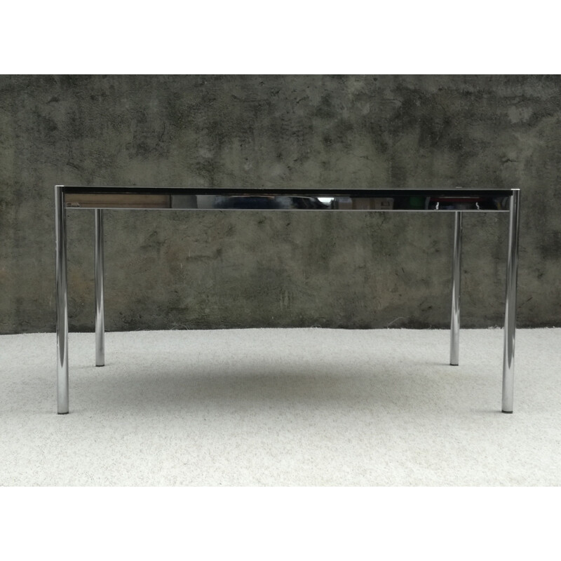 Vintage chromed steel table with black lacquered wood top, 1980s