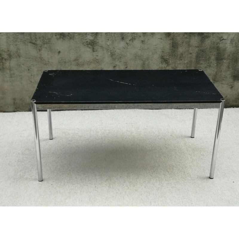 Vintage chromed steel table with black lacquered wood top, 1980s