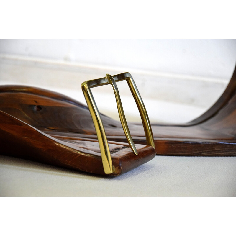 Vintage Wristwatch Brass, Pine and Glass Coffee Table by Artigiani, Italy, 1950s