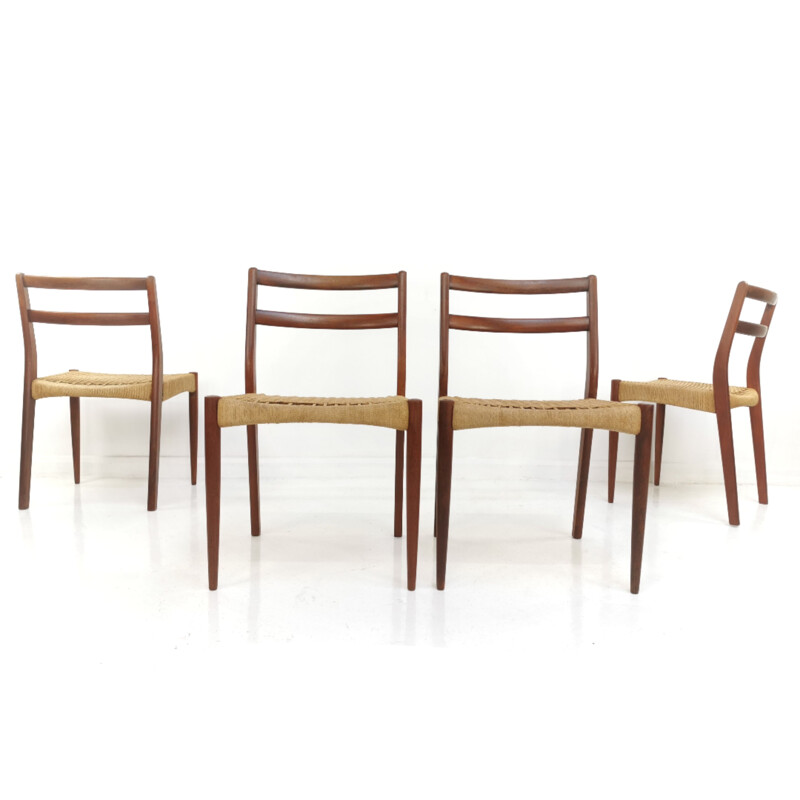 4 Chaises à repas Vintage en teck avec corde de papier par Soren Ladefoged pour SL Mobler, 1960
