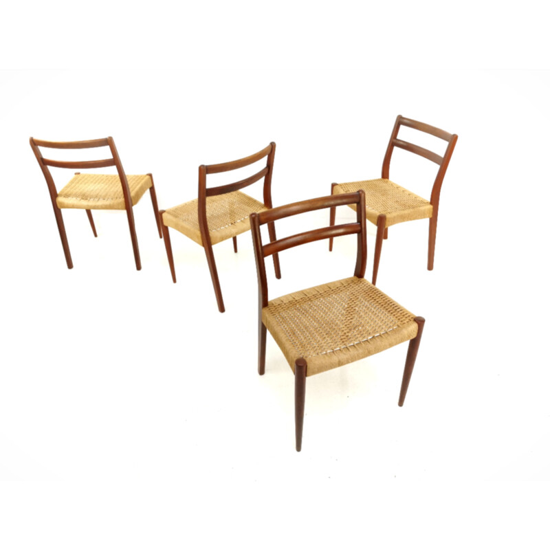 4 Chaises à repas Vintage en teck avec corde de papier par Soren Ladefoged pour SL Mobler, 1960