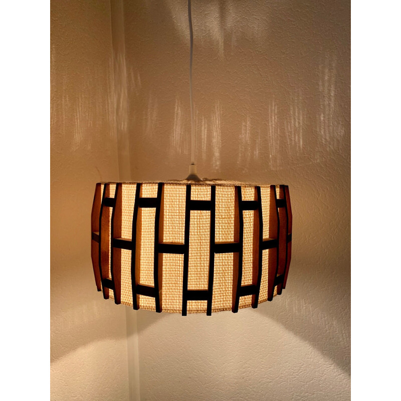 Suspension vintage scandinave en teck et jute, 1960-70