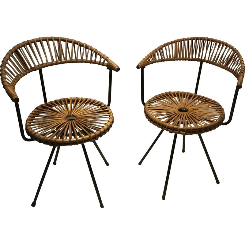 Set of 2 vintage rattan chairs by Dirk van Sliedregt from Rohe Noordwolde