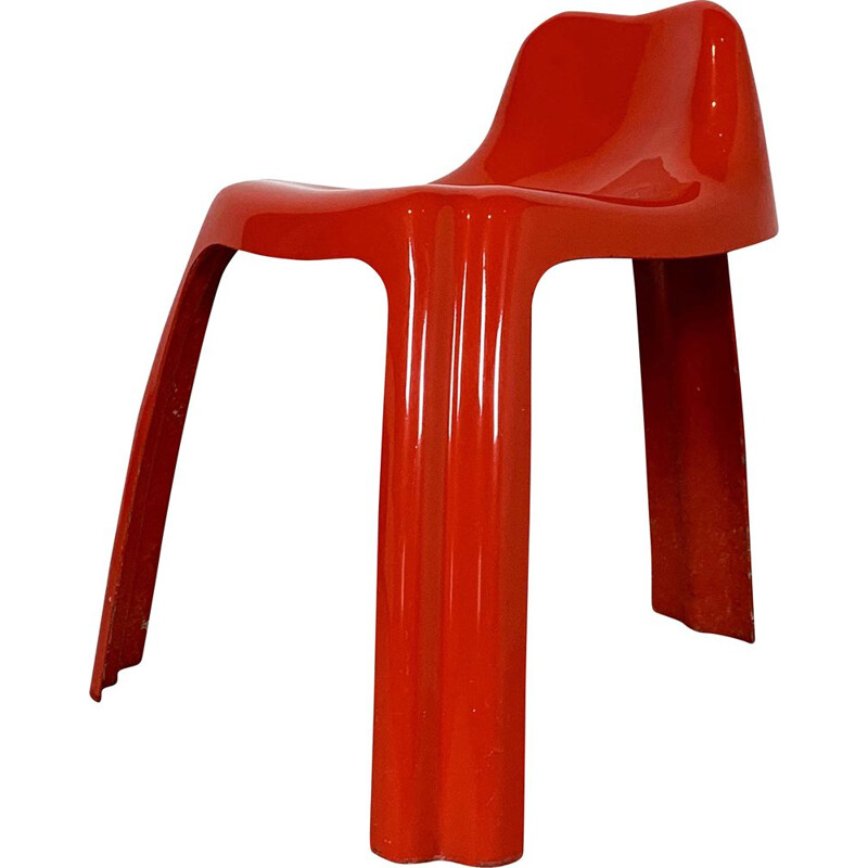 Vintage Red Fiberglass Tripod Stool with Elephant Shape, 1960s