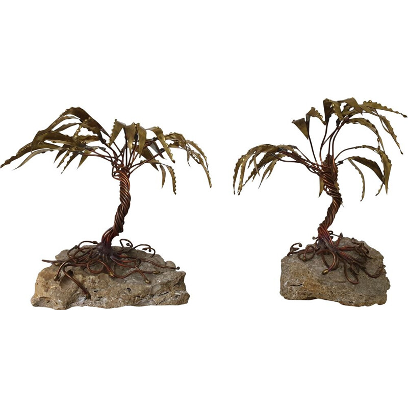 Set of 2 brass vintage palm sculptures by Daniel d'Haeseleer, 1970s