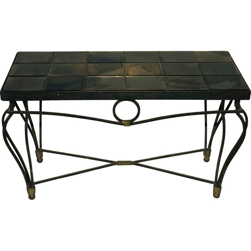 Vintage wrought iron and ceramic coffee table